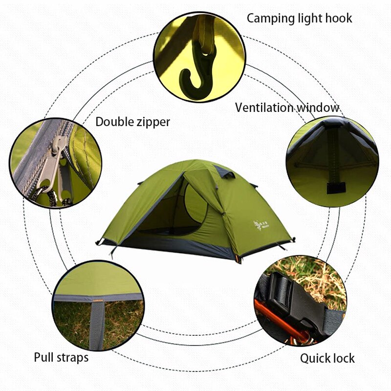 Cheap Goat Tents 3 Season Camping Tent 2 3 Person Lightweight Backpacking Windproof Two Doors Double Layer  Aluminum Rods Outdoor Family Travel   